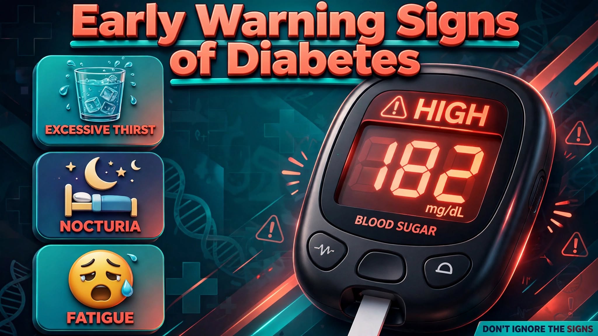 Early warning signs of diabetes shown on a digital glucose monitor